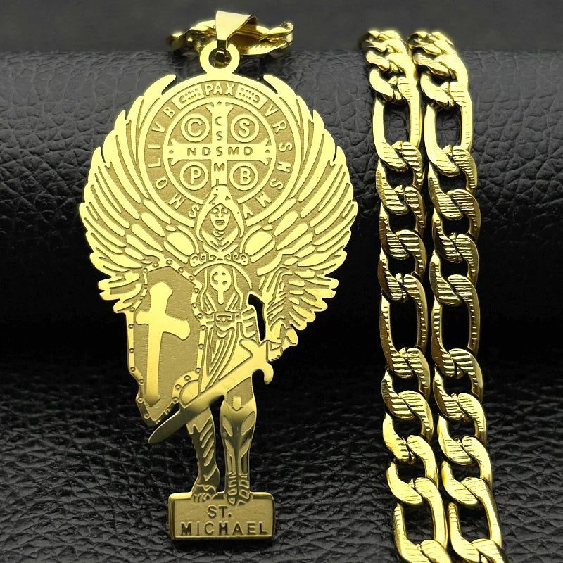 St. Michael Saint Benedict Cross Necklace — Stainless Steel