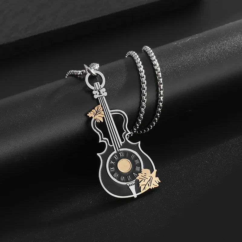 Retro Punk Music Guitar Necklace for Men Personalized Gothic Pendant Fashion Hip Hop Rock Singer Jewelry Gift