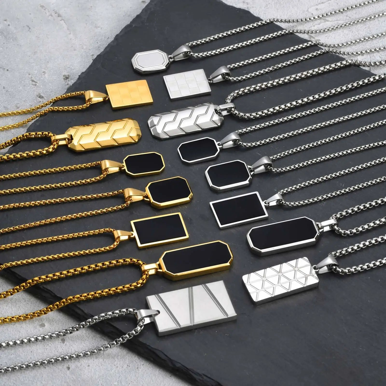 Vnox Geometric Pendant Necklaces For Boys,Stainless Steel Simple Square Dog Tag Men Necklaces,Retro Collar Jewelry Gift