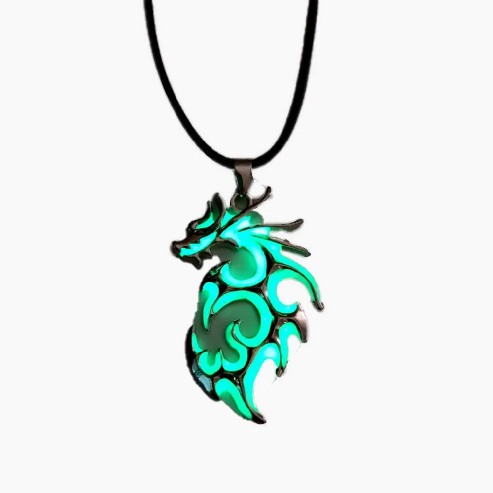 New Simple Retro Niche Punk Glow-in-the-dark Moonstone Dragon Pendant Necklace Charm for Men Boys Beach Party JewelryAccessories