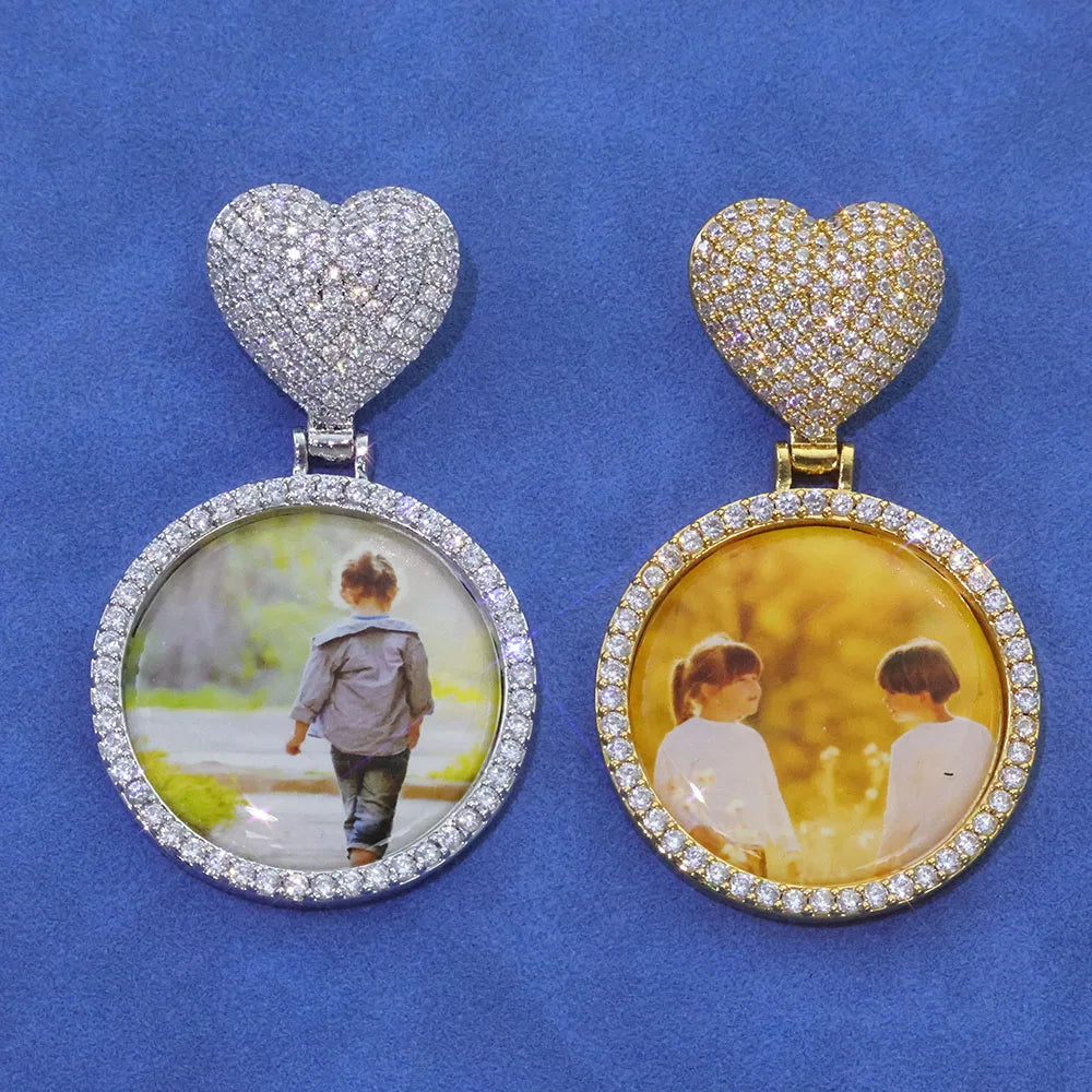 Iced Out Heart Photo Pendant Necklace 35MM