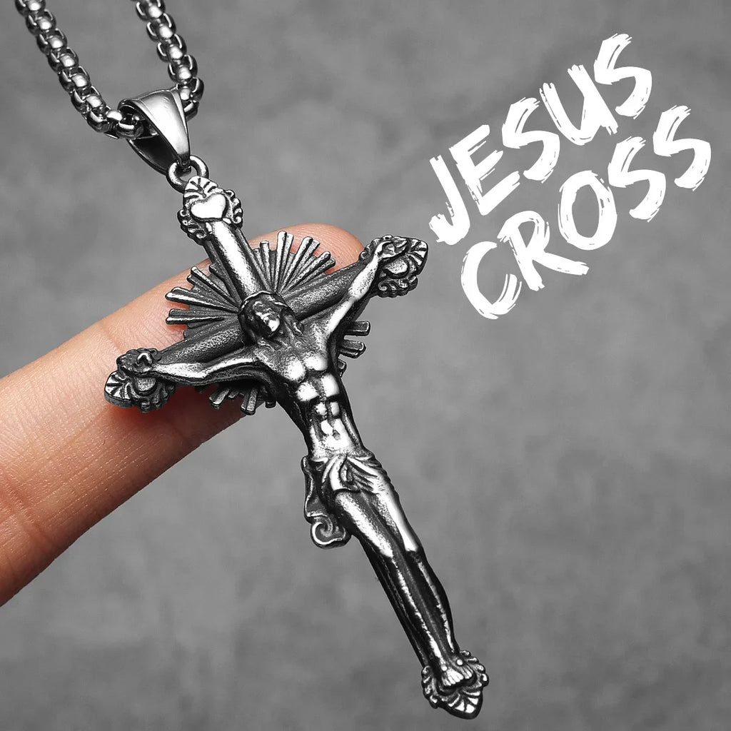 Jesus Exorcism Retro Cross Pendant Necklace — Stainless Steel