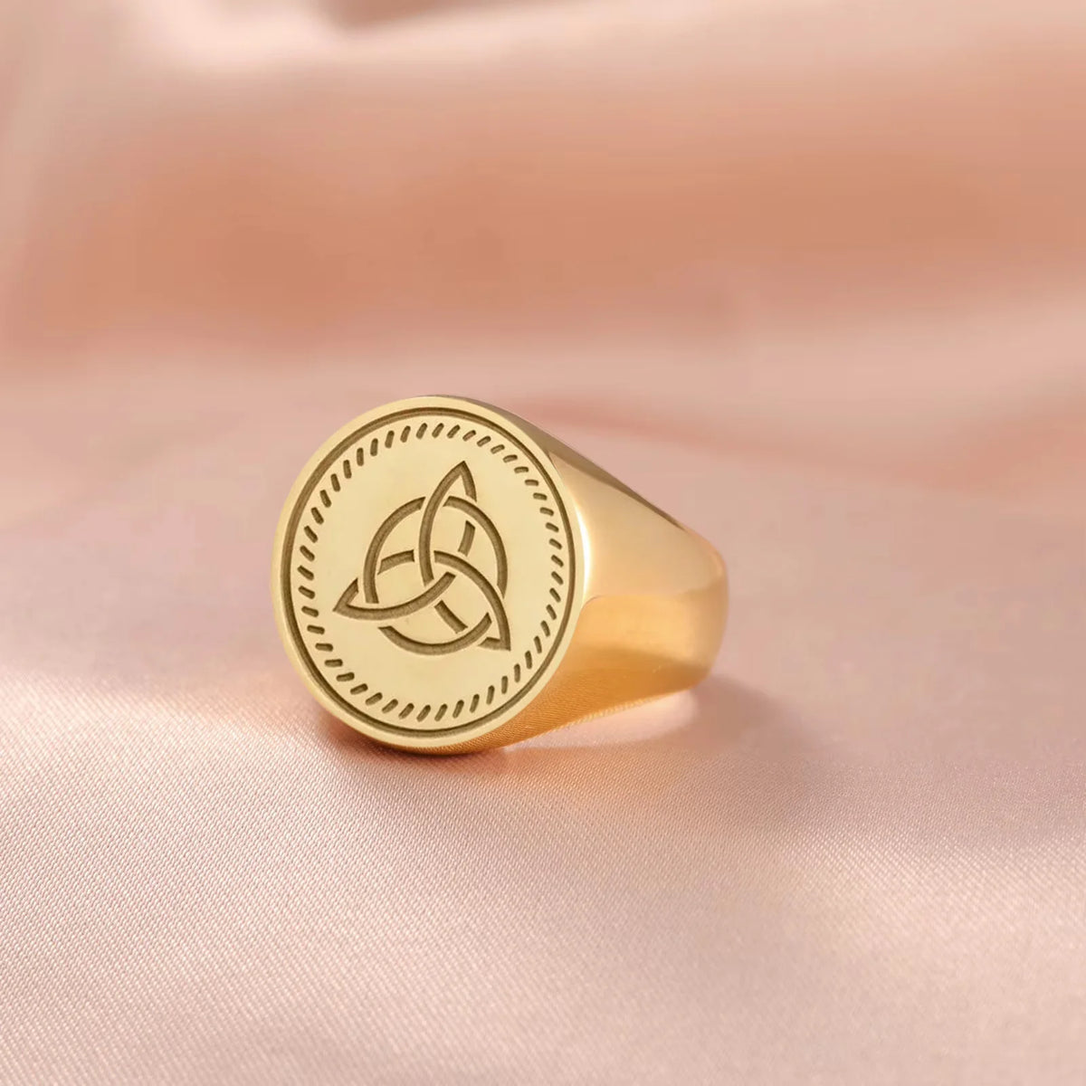 Celtic Trinity Knot Triquetra Signet Ring Engraved Spiritual Protection Ring Irish Knot Symbol Statement Jewelry