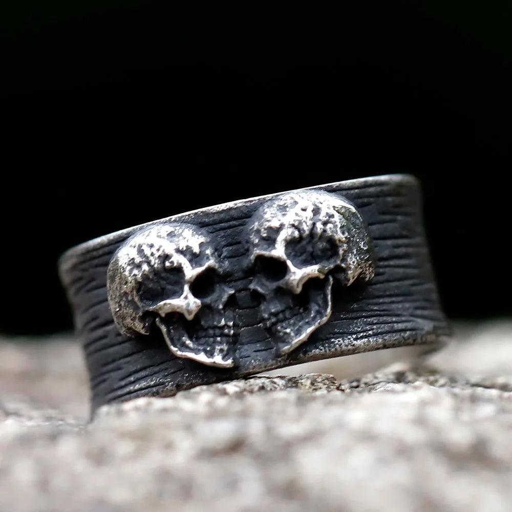 Double Head Skull Ring — Stainless Steel Gothic