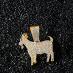 Men Hip Hop Fashion Full Rhinestone Animal Goat Pendant Necklace with 13mm Miami Cuban Chain Necklaces Rapper Rock