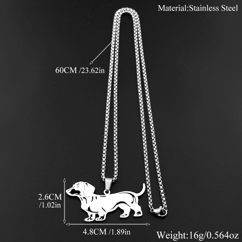 Doxie Sausage Dog Pendant Necklace For Women Men Stainless Steel Dachshund Long Doggie Low Rider Lovely Necklace Jewelry Gift