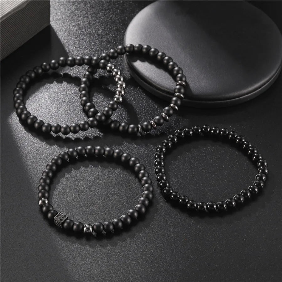 Black-Tone Beaded Bracelet Set — 6mm 8mm Wrap