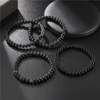 Black-Tone Beaded Bracelet Set — 6mm 8mm Wrap