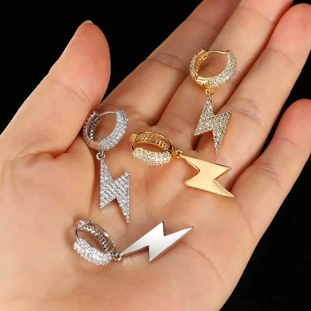 Iced Out Cross Lightning Stud Earrings