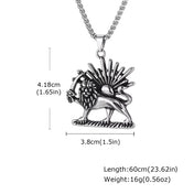 Lion Sun Pendant Necklace for Men Him, Stainless Steel Gold Silver Color Box Chain, Streetwear Daily Jewelry Gift