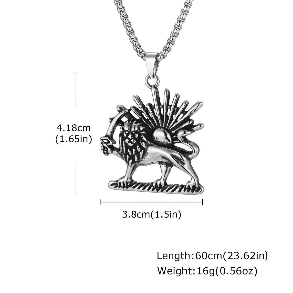 Lion Sun Pendant Necklace for Men Him, Stainless Steel Gold Silver Color Box Chain, Streetwear Daily Jewelry Gift