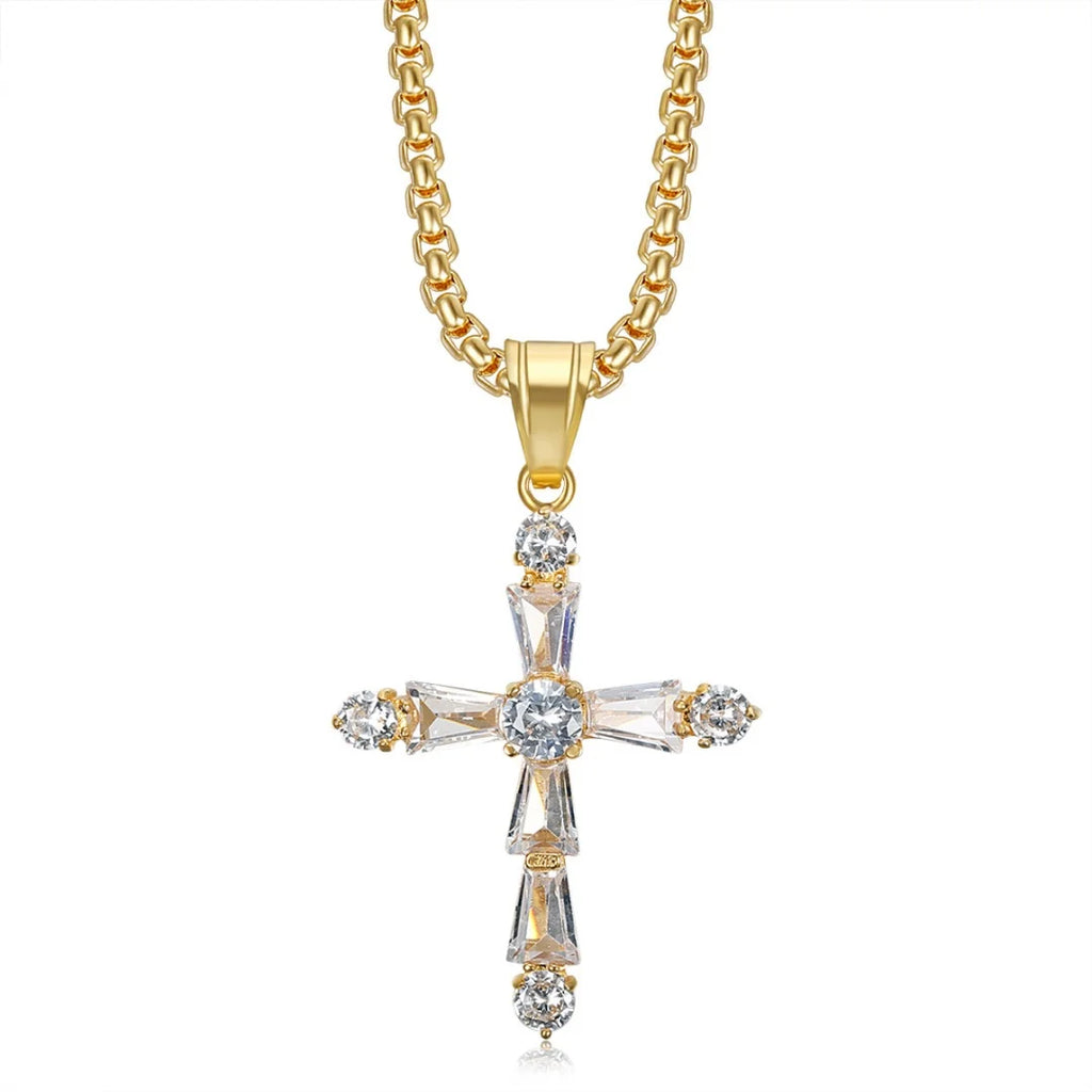 Iced Out Cross Tennis Chain Necklace — Stainless Steel