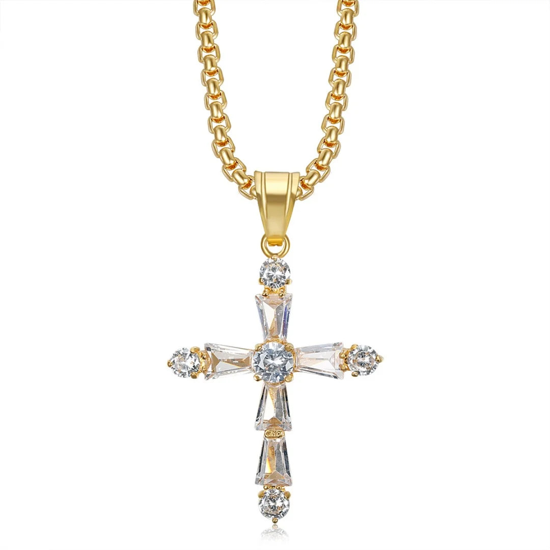 Iced Out Cross Tennis Chain Necklace — Stainless Steel
