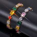Cross Iced Out Gemstone Bracelet Stainless Steel