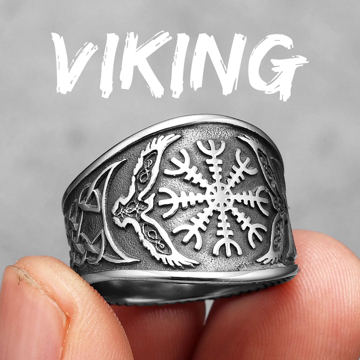 Viking Tree of Life Vegvisir Ring — Stainless Steel