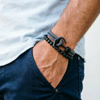 Stylish 2Pcs Men Anchor Bracelet Set Grade A 4mm Cord Sweat Wicking Sports Wrist Accessories Perfect Gift For Him