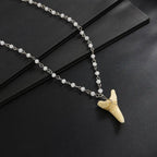 SHIXIN Vintage Exquisite Crystal Beaded Chain Shark Tooth Pendant Necklace Men Trendy Summer Beach Geometric Choker Neck Jewelry