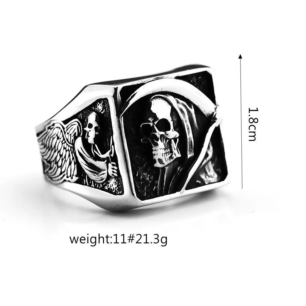 Fashion Retro Stainless Steel Punk Ring Solid Halloween Reaper Skull Rings