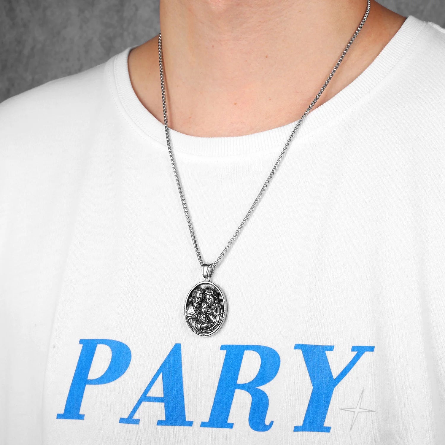 Holy Family Pendant — Stainless Steel