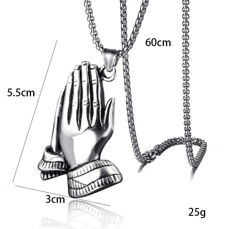 Silver Praying Hands Pendant Necklace Statement