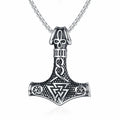 Vintage Viking Animation Style Pendant Necklace Titanium Steel Nordic Thor Hammer Triangle Knot Pendant Men's Necklace