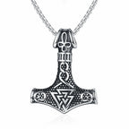 Vintage Viking Animation Style Pendant Necklace Titanium Steel Nordic Thor Hammer Triangle Knot Pendant Men's Necklace