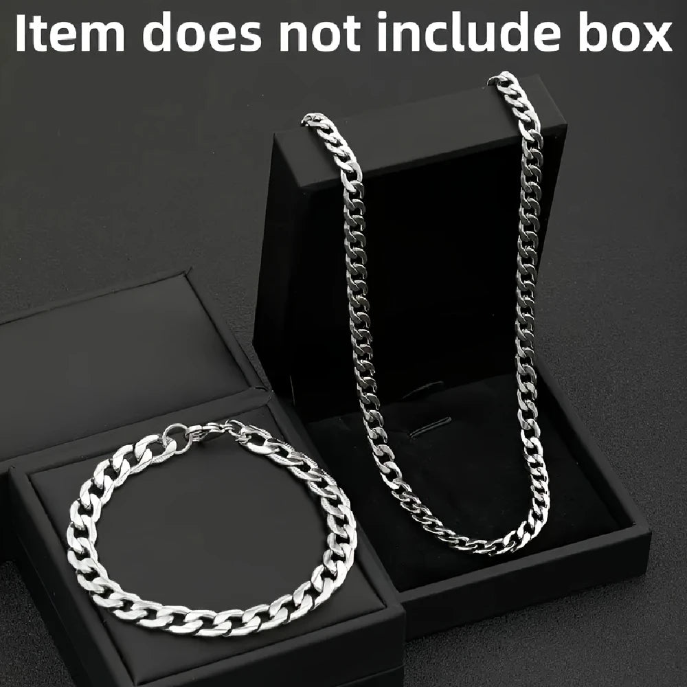 Cuban Link Chain Set 7mm Wide — 2 Pcs, 304 Stainless Steel