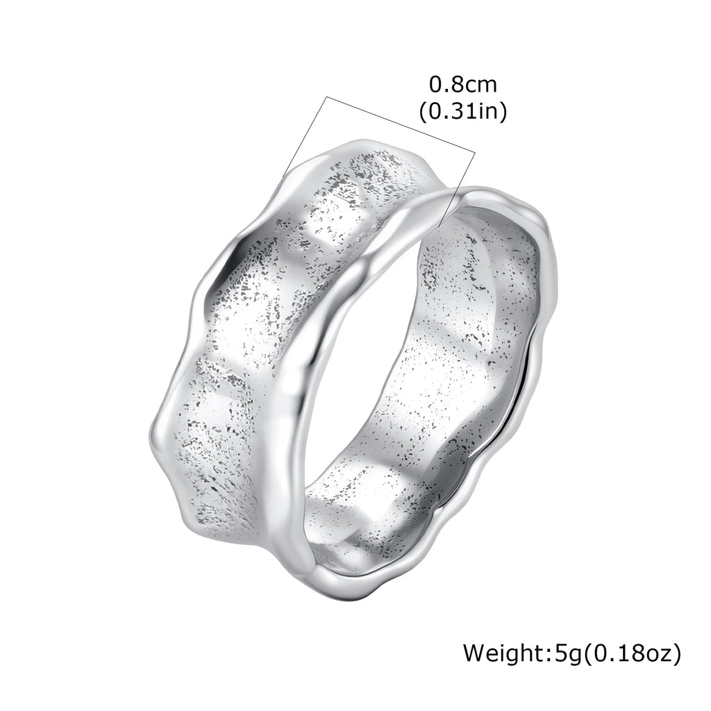 Men's Stainless Steel Vintage Irregular Hammered Ring High Polished 8mm Wide Band Ring Fashion Statement Jewelry Gift for Men