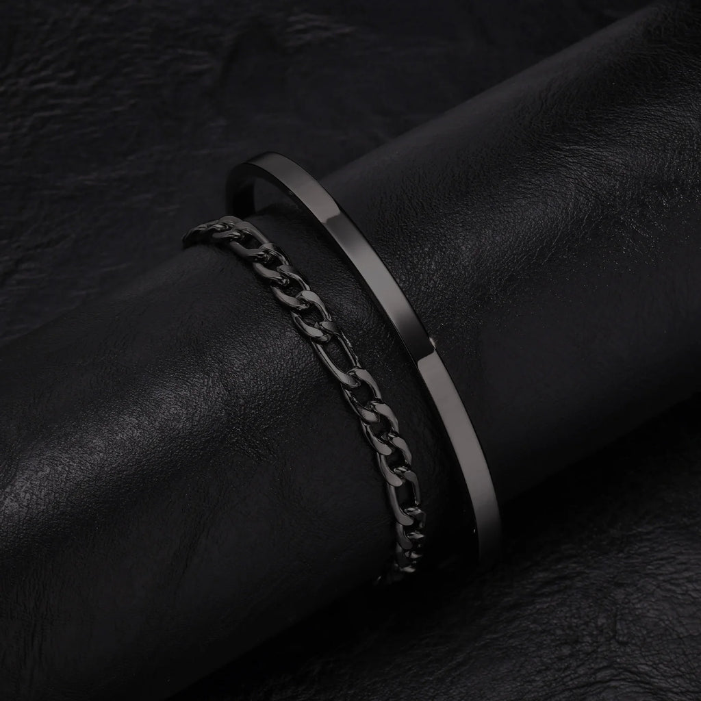 Cuff Bangle Bracelet Set — Stainless Steel