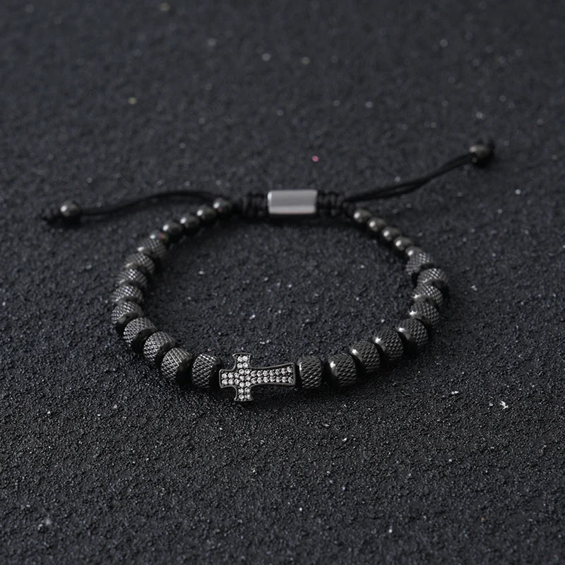 Cross Beaded Bracelet for Men and Women — Stainless Steel