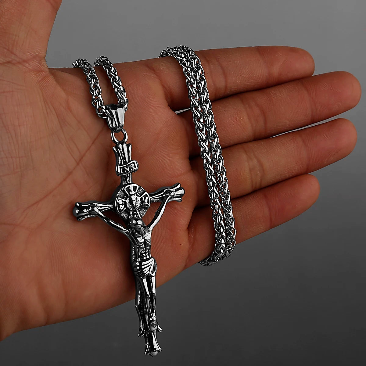 316L Stainless Steel Vintage Jesus Cross Necklace Men's Classic Religious Believer Biker Pendant Jewelry Creative Gift