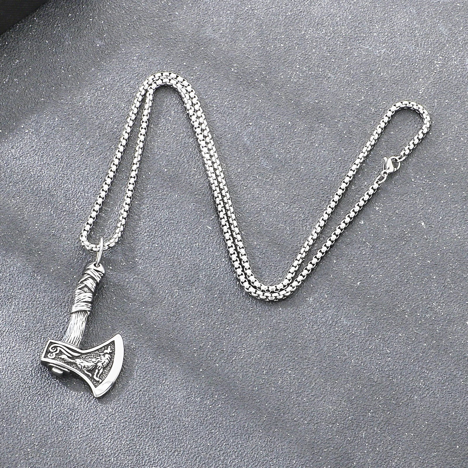 KALEN Stainless Steel 304 Nordic Viking Thor Hammer and Axe Crow Totem Pendant Necklace For Men - KP117768-LU