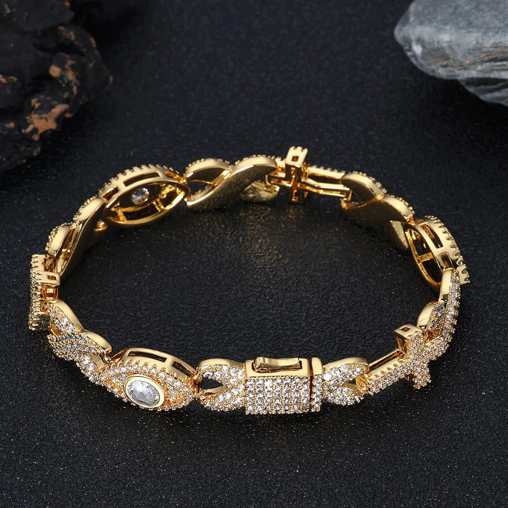Cross Cuban Bracelet Iced Out 8MM Stainless Steel