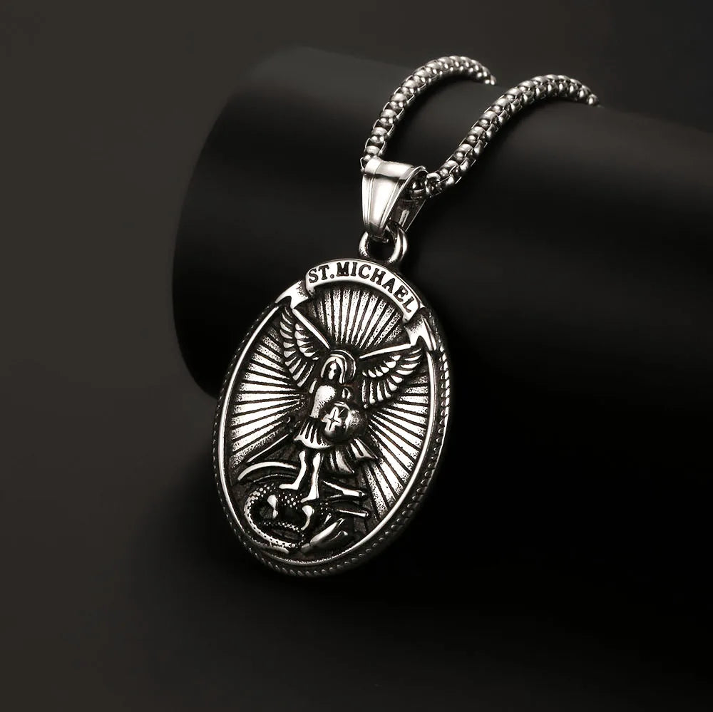 1PC Fadeless Stainless Steel Archangel Saint Michael Pendant Necklace for Men Christian Protection Amulet Necklace Man