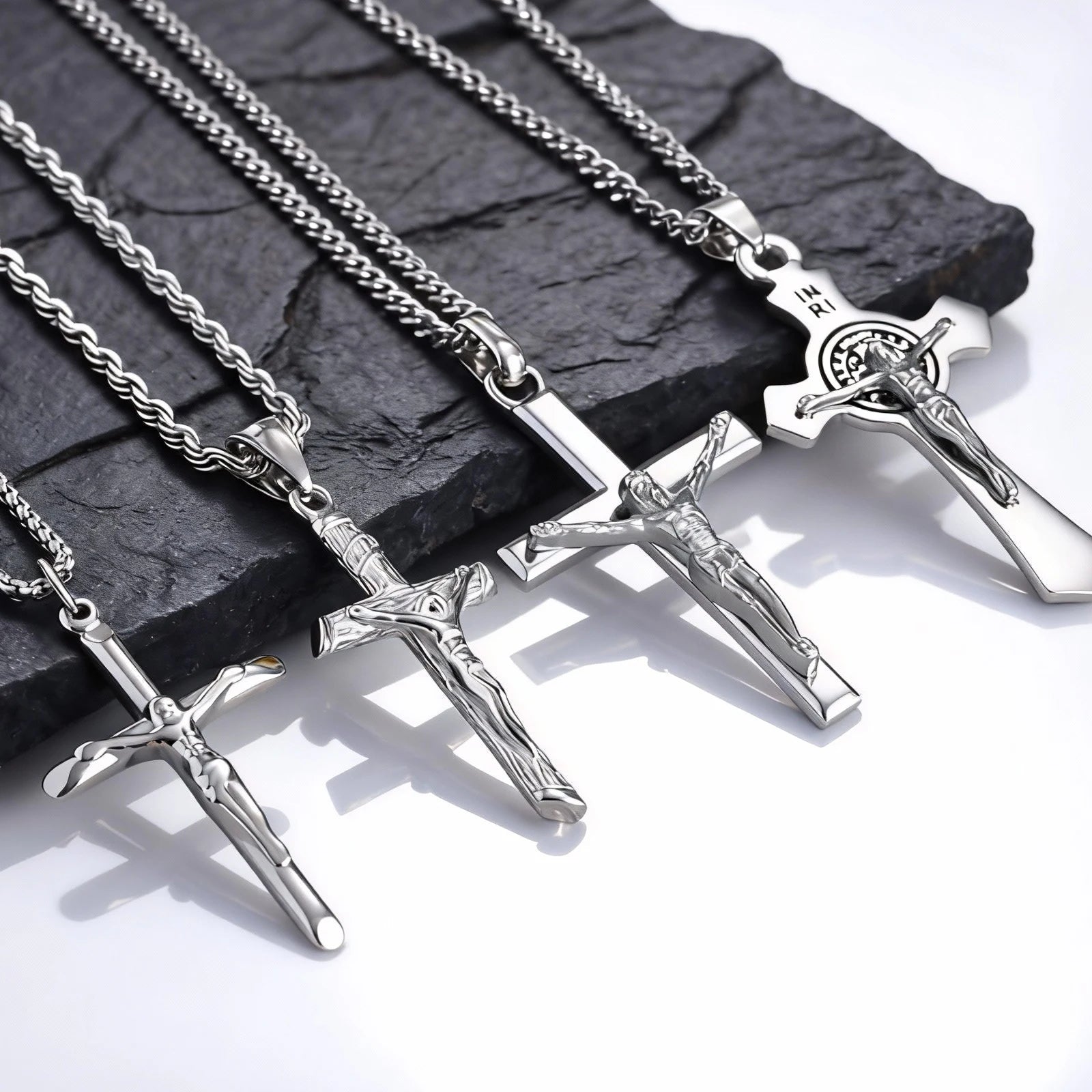 Stainless Steel Catholic Cross Necklace for Men,St. Benedict's Catholic Crucifix Pendant Necklace,Religion Gothic