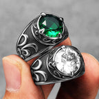 Gemstone Carved Ring — Stainless Steel