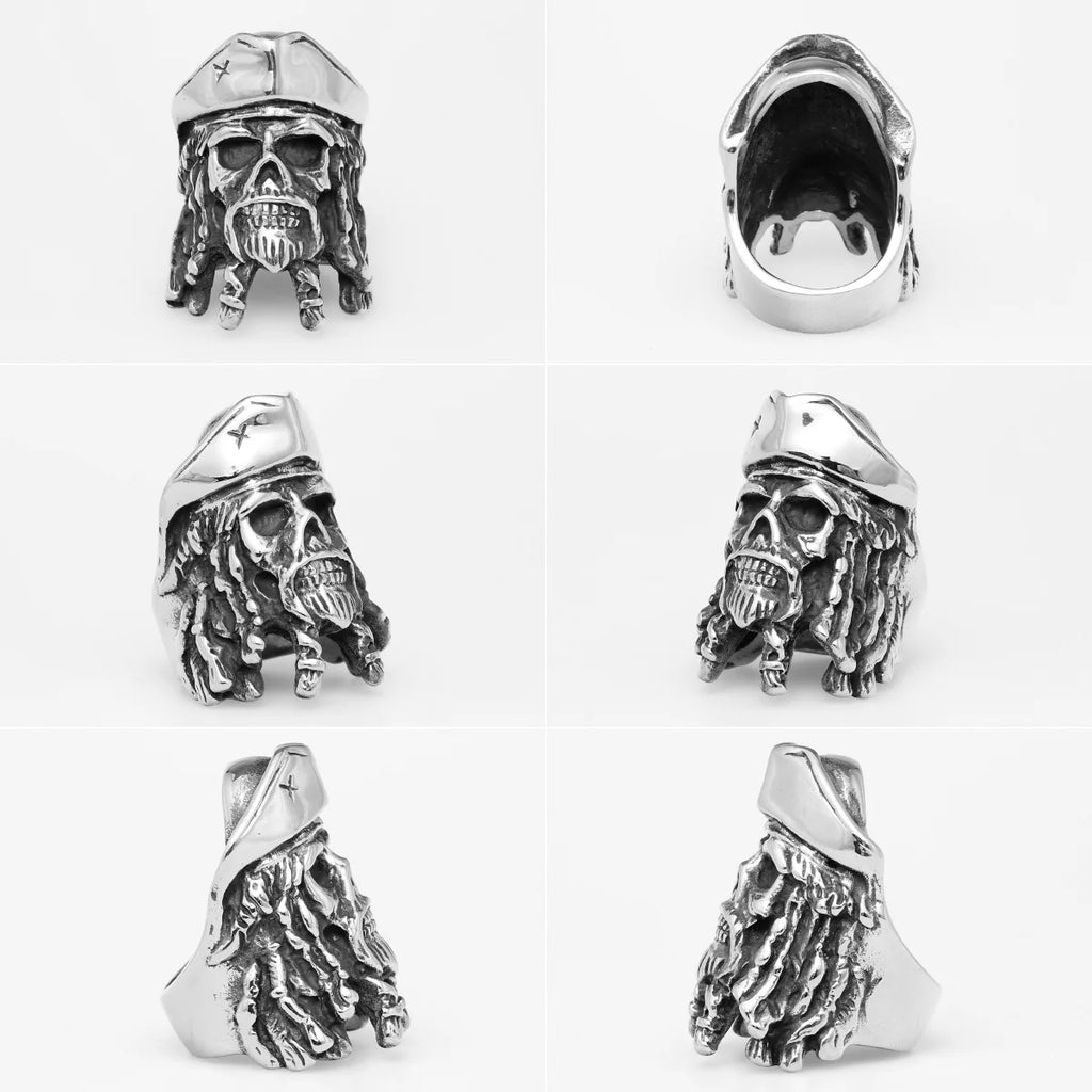 Captain Jack Pirate Skull Ring — Stainless Steel