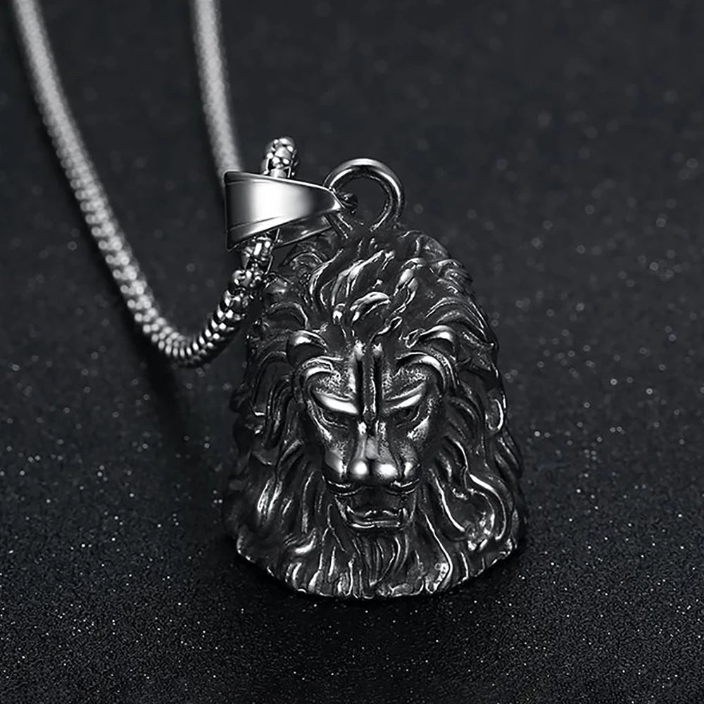 Gothic Lion Head Bell Pendant — Stainless Steel