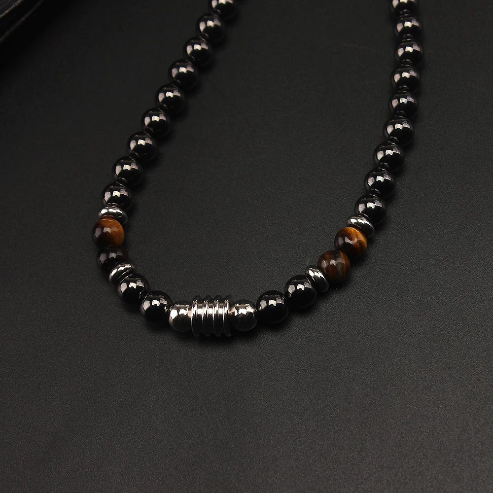 6mm Black Magnetic Hematite Round Beads Tiger-eye Stone Necklace for Men and Women