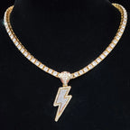 Hip Hop Lightning Pendant Necklace with 4mm Zircon Tennis Chain Iced out Bling HipHop Necklaces for Men Women fashion jewelry