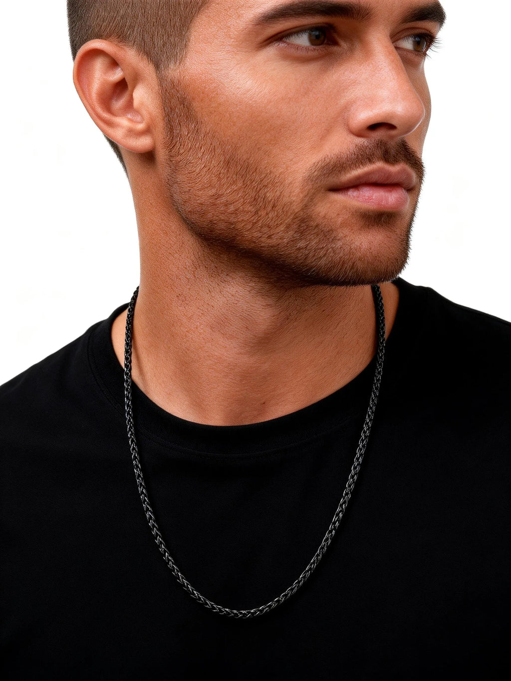 Stainless Steel Wheat Chain Necklace for Men Boys,3mm Silver Gold Black Color Chain Link Collars,Rock Punk Jewelry Gift