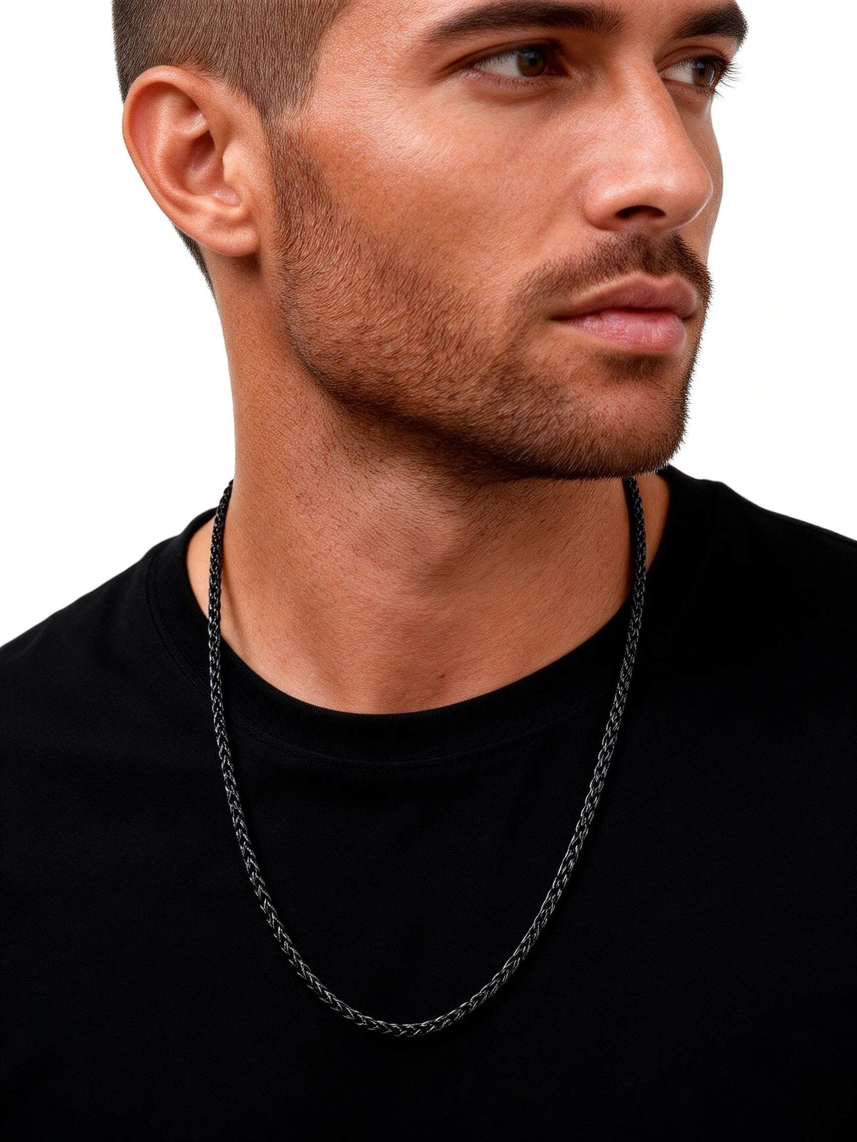 Stainless Steel Wheat Chain Necklace for Men Boys,3mm Silver Gold Black Color Chain Link Collars,Rock Punk Jewelry Gift
