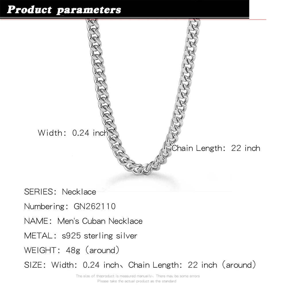 Original Simple Chain 6 mm 925 Sterling Silver Curb Cuban Chain Necklace For Men Male Neck Punk Birthday Party Jewelry