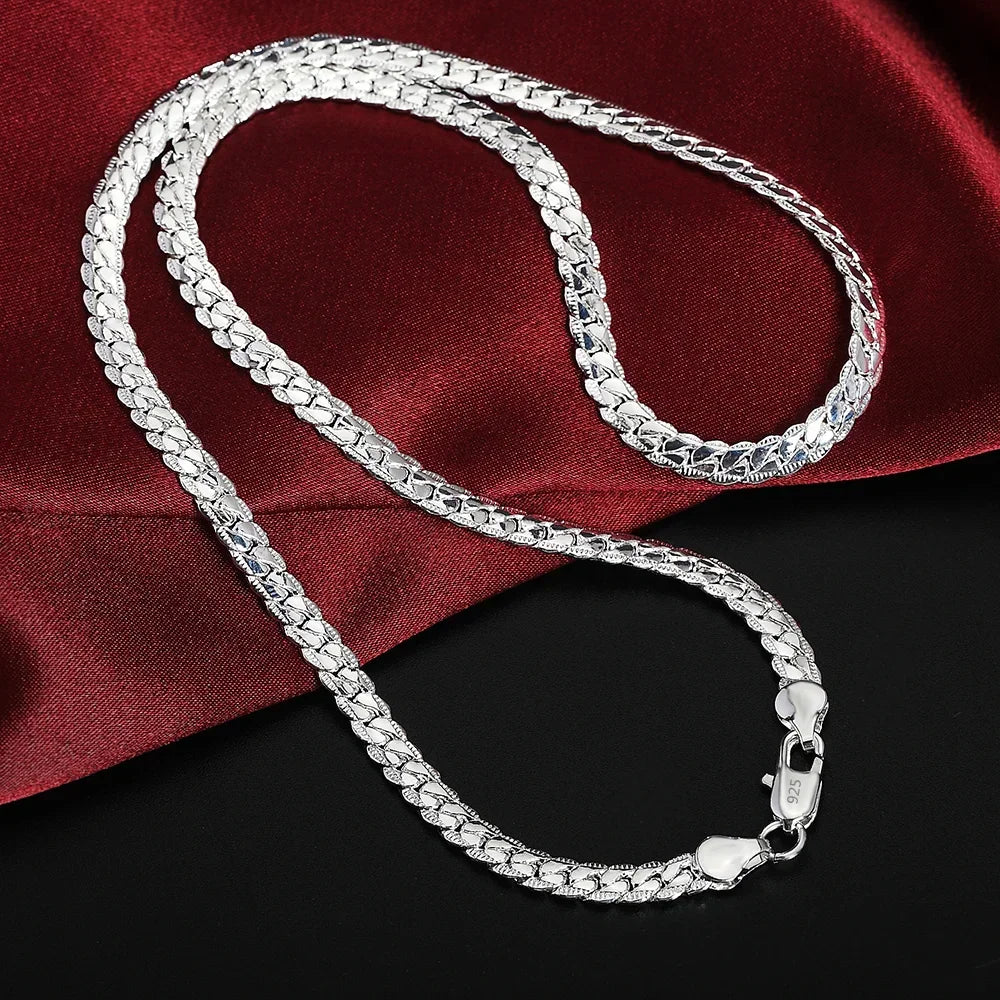 KCRLP luxury 925 Sterling Silver Necklace classic 6MM Sideways Chain For Women Men Fashion Party Wedding Jewelry gifts