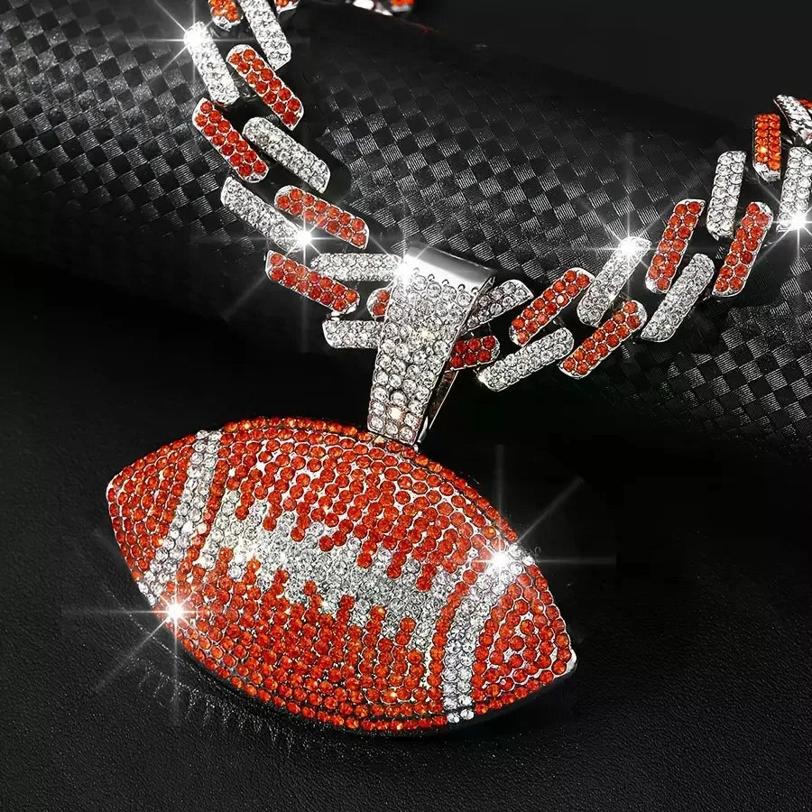 Football Pendant Necklace with 18-Inch Miami Chain — Sports Fan