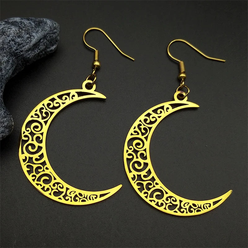 Tree Of Life Gold Earrings Hollow Crescent Moon