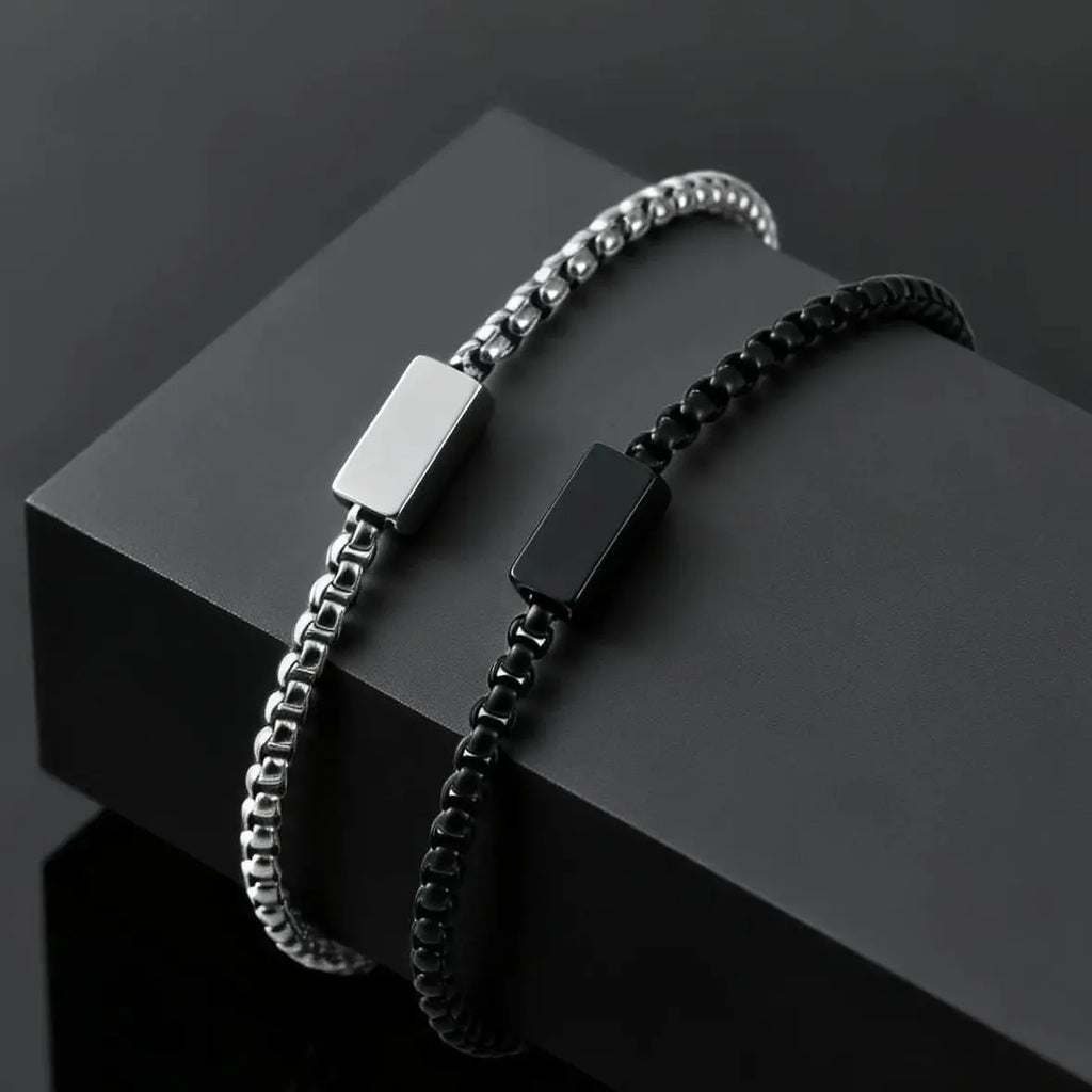 Square Tube Box Chain Bracelet — Stainless Steel