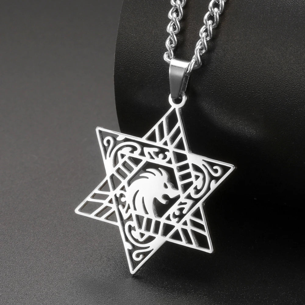 Lion of Judah Star of David Pendant Necklace — Stainless Steel