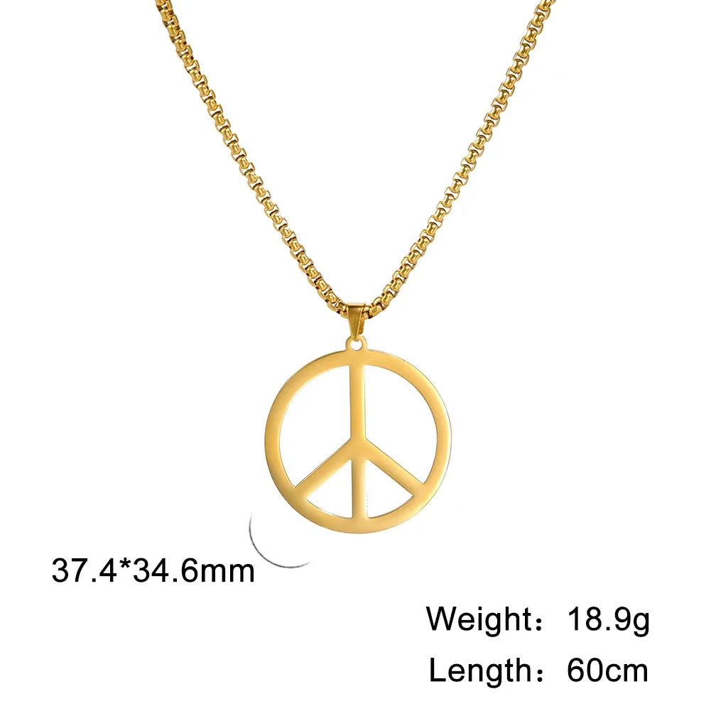 VASSAGO Hippie Style Peace Sign Necklace Peace Symbol Jewelry Stainless Steel 1960s Party Accessory Necklace for Men