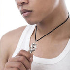 Men's Punk Dragon Flame Pendant Necklace with Cool Leather Chain Fire Phoenix Fashion Jewelry Gift Metal